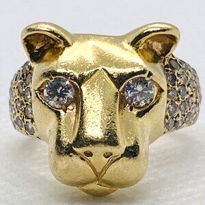 Kabana 14K Yellow Gold Panther Lion Lioness Diamond Ring 3.25